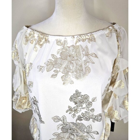 MSK Metallic Lantern-Sleeve Off-The-Shoulder Top  Size PL Blouse Fancy Wedding - Picture 2 of 10